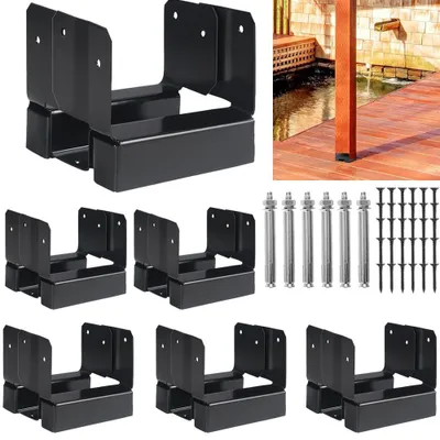 6er Set Stahl-Pfostenträger für 15,2 x 15,2 cm Pfosten, schwarz