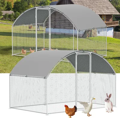 Immagine prodotto di Jayseuw 3x2x2m pollaio con tetto a cupola recinto per animali recinto per animali ruspanti con tetto ombreggiante in PE, struttura in acciaio zincato, recinzione esterna Utilizzato per polli, pollai, piccoli animali