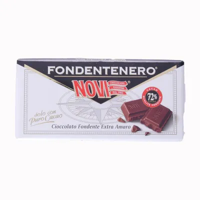 A bar of dark chocolate on a white background.