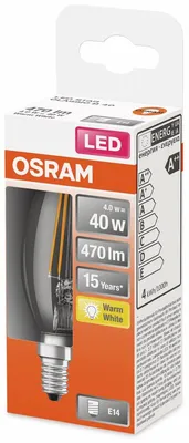 Zdjęcie produktu dla Żarówka LED E14 B35 CL 4W = 40W 470lm 2700K Ciepła 300° Filament OSRAM STAR