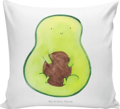 Produktbild von Mr. & Mrs. Panda Sofa Kissen Avocado Kern - Weiß - Geschenk, Zierkissen, Spruch Leben, Dekokissen, Avokado, Pflanze, Lächeln, kuschelkissen 40x40, bedruckt, Couchkissen