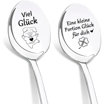 Obrázek produktu pro Sada dvou lžiček s gravírováním "Hodně štěstí", nerezová ocel, 19 cm