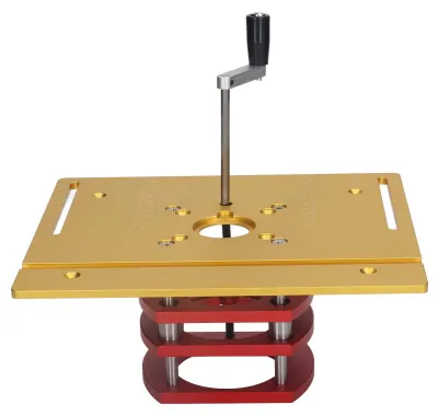 Produktbild von Freesliftkit – Manuelle Höhenverstellung – Präzision und einfache Bedienung – Goldfarben – Router-Höhensystem – Ideal für kleine Frästische – Höhenverstellung bis 51 mm
