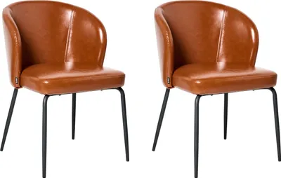 Produktbild von BELIANI Esszimmerstuhl 2er Set Goldbraun Kunstleder mit Schwarzen Metallbeinen Ohne Armlehnen Modern Esszimmer Wohnzimmer Ausstattung Sitzmöbel