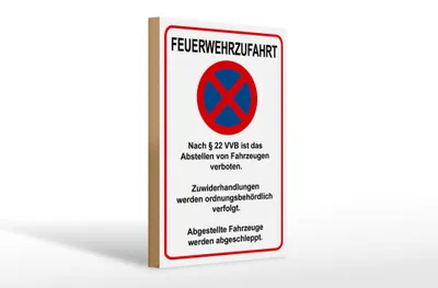 Produktbild von Holzschild Hinweis 20x30cm Feuerwehrzufahrt nach §22VVB
