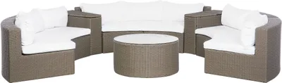 Produktbild von BELIANI Gartenmöbel Set Braun Rattan u. Aluminium Halbrund Modern 9-Sitzer Sofa mit Couchtisch Kissen Cremeweiß Terrasse Outdoor Lounge Set 6-Teilig