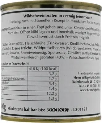 Produktbild von Wildschweinbraten  in cremig feiner Sauce (glutenfrei), HEIM