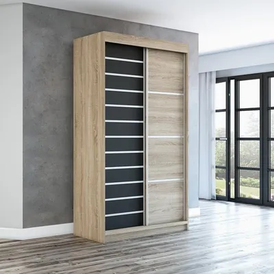 Produktbild von Schwebetürenschrank, 2-türig Schrank! Moderne Garderobe für Kleidung. Verschiedene Farben (Weiß, Schwarz, Somona) Kleiderschrank COLIN 120 cm