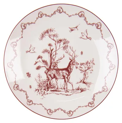 Produktbild von Clayre & Eef Frühstücksteller Ø 20 cm Beige Rot Porzellan Rentiere und Bäume
