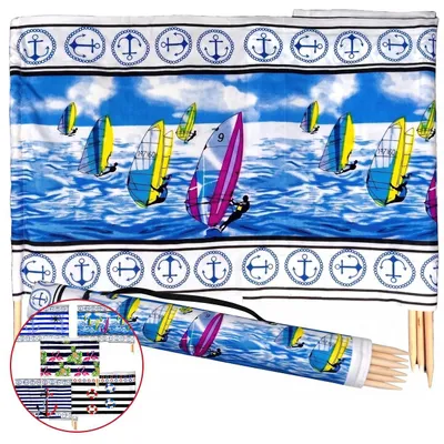 Produktbild von Textom Strandwindschutz 10m Windschutz Strand Paravent 80 cm hoch Muster Windsurfing