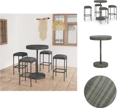 Produktbild von vidaXL 5-tlg. Gartenbar-Set mit Kissen Poly Rattan Grau -  Gartenmöbel-Sets
