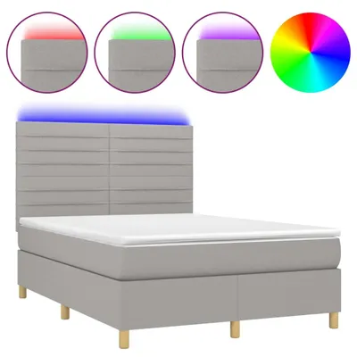 Immagine prodotto di vidaXL Letto a molle con materasso e LED in tessuto grigio chiaro 140x200 cm