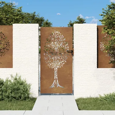 Produktbild von The Living Store Gartentor 85x175 cm Cortenstahl Baum-Design