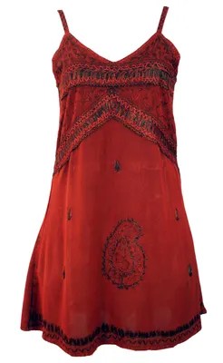 Produktbild von Besticktes Indisches Kleid, Boho Minikleid - rot Design 1, Damen, Viskose, Kleider