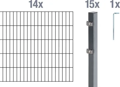 Produktbild von Alberts Doppelstabmatten Zaun, Höhe 160 cm, Länge 28 m, Zaun-Komplettset zum Einbetonieren, anthrazit, Pfosten 60x40 mm