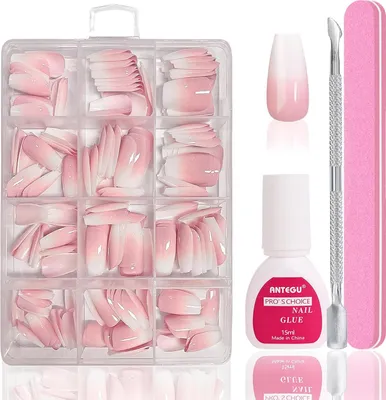 Produktbild von Falsches Nagelset 240 Stück weich lila-rosa vollständige Abdeckung Kunstnägel zum Aufkleben Tipps Set für Damen und Frauen Nail Art Maniküre (Lavendelrosa)