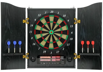Image de Cible de fléchettes électronique, 25 jeux, écrans LED doubles, noire