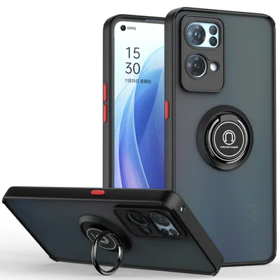 Obrázek produktu pro Pouzdro pro OPPO Reno7 Pro 5G matné průsvitné TPU pouzdro s prstencovým držákem a stojánkem Černá červená
