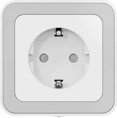 A close-up view of a white and gray electrical outlet.