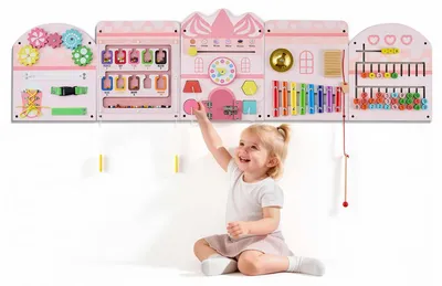 Imagen del producto de VEVOR Tablero de actividades Montessori, 14 en 1, panel sensorial de desarrollo motor con forma de castillo, juguete para el desarrollo y la estimulación temprana de niños, fabricado con paneles de MDF, que incluye un xilófono, un reloj, engranajes y elementos educativos