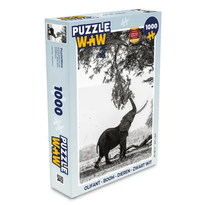 Obrázek produktu pro MuchoWow® Puzzle 1000 dílků Slon - Strom - Zvířata - Černobílé - Hračky - Pro malé i velké - Hry - Skládačky