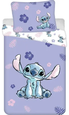 Imagen del producto de Juego de sábanas de algodón lila, tamaño 140x200, con estampado de Lilo & Stitch