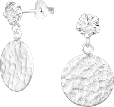 Produktbild von 925 Sterling Silber Ohrstecker Ohrhänger mit gehämmerten Kreis und Zirkonia