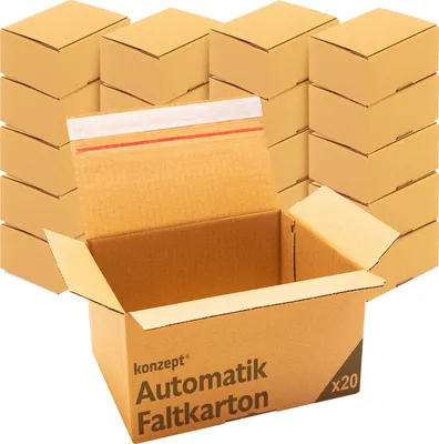 Produktbild von Versandkarton 30x20x15cm Set 20 Stk. Faltkartons mit Deckel Selbstklebend, Kleine Kartons zum Verschicken, Verpackung, DHL Päckchen S