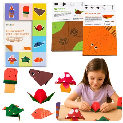 Produktbild von Buntes Origami-Notizbuch für Kinder, Tiere, Schwierigkeitsgrade, 30 Blatt