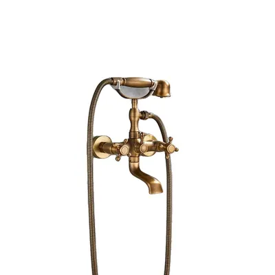 Immagine prodotto di Miscelatore a parete per doccia e vasca in ottone, comando a due maniglie, elegante design tradizionale, ottone antico