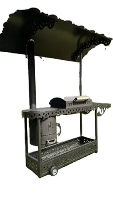 Produktbild von Grillstation mit Dach & Kesselofen – BBQ Grillwagen mit Kohlegrill, mit Uchag Ablage & Rollen – Outdoor Gartenküche aus Metall 4mm, Pulverbeschichtung