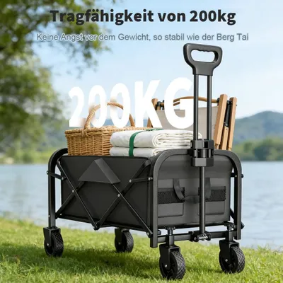 Produktbild von 100kg Bollerwagen Faltbar Offroad Schwarz Transportwagen Handwagen Strandwagen