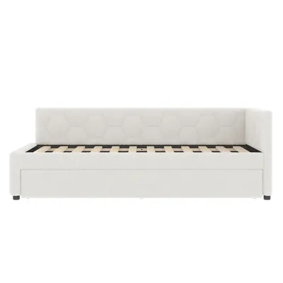 Produktbild von Flieks Tagesbett Daybed 90x200cm mit Ausziehbett, Polsterbett mit USB & Typ-C, Kinderbett Jugendbett mit Lattenrost, Einzelbett Samt, Weiß