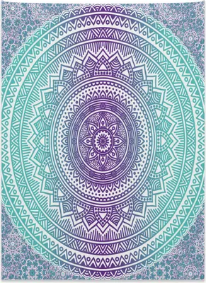 Produktbild von Abakuhaus Blau und Lila Wandteppich, Hippie-Mandala aus Weiches Mikrofaser Stoff Kein Verblassen Klare Farben Waschbar, 110 x 150 cm, Lila