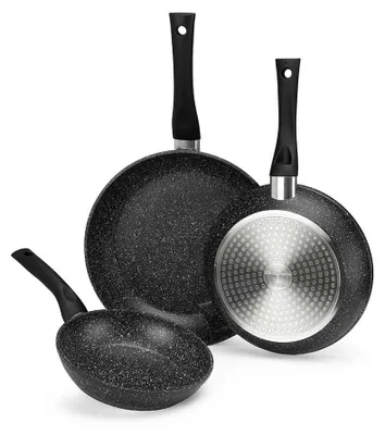 3er-Set Schmiedeeisen-Pfannen 18/22/26 cm, Antihaft, schwarz