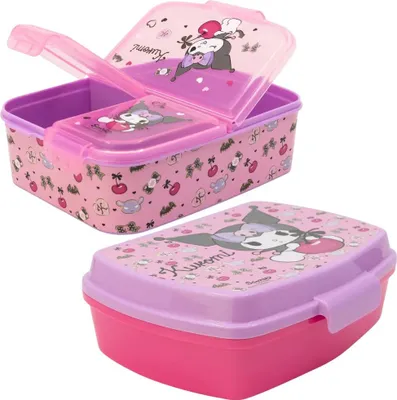 Produktbild von Kuromi Hello Kitty 2 tlg. Lunch Set Brotdose mit 3 Kammern und 1 Kammer Brotdose