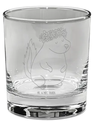 Produktbild von Mr. & Mrs. Panda Bourbon Glas Stinktier Mädchen - Transparent - Geschenk, Wildtier, Whiskyglas, Raubtier, Tumbler, Gravur, Namaste, Skunk, Whiskey, Yoga, Whiskeyglas