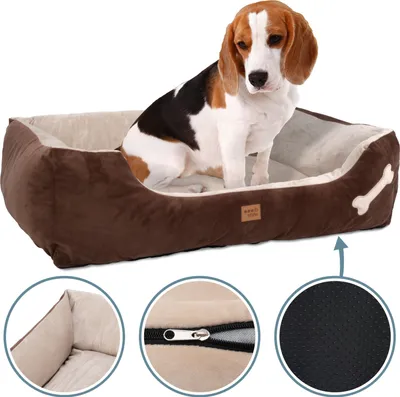 Produktbild von ib style® HAPPY BUDDY M Hundebett 85x70 cm Braun Körbchen für Hunde & Katzen Haustierbett mit Reißverschluss Anti-Rutsch Unterseite