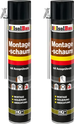 Produktbild von Isolbau 2 x 750 ml Montageschaum mit Aussprührohr - PolyurethanBauschaum für Montage, Isolierung, Abdichtung, Innen & außen