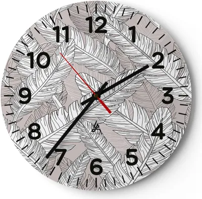 Produktbild von Wanduhr - Rund - Glasuhr - Feder Grafiken - 40x40cm - Schleichendes Uhrwerk - Lautlos - zum Aufhängen bereit - Dekoration Modern - Wanddekoration aus Glas - C4AR40x40-3560