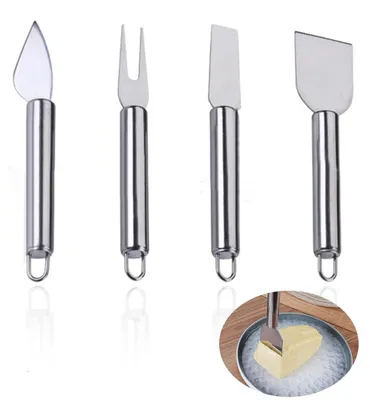 4-teiliges Käsemesser-Set aus Edelstahl, silber