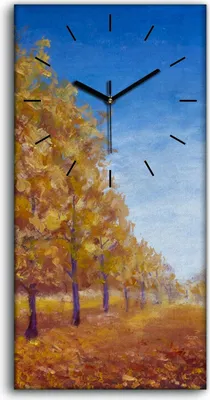 Produktbild von Wohnzimmer-Bild Leinwand Uhr Geräuschlos 30x60 Ölgemälde Bäume Herbst Blätter - schwarze Hände