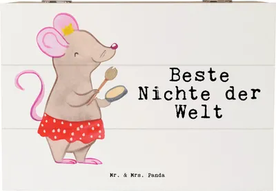 Produktbild von Mr. & Mrs. Panda Geschenkbox Maus Beste Nichte der Welt 22 x 15 cm - Weiß - Geschenk, Patenkind, Patentante, Kiste, geschenkkiste, Taufe, Holzbox, Geschenkidee, Truhe