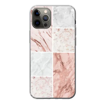 Produktbild von MuchoWow® Handyhülle Schutzhülle Hülle für iPhone 12 Pro Marmor - Weiß - Rosa Silikon Softcase Handy Hülle - Abdeckung