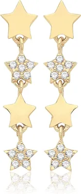 Produktbild von Elegante 9 Karat (375) Gold Stern Damen - Paar Ohrringe mit Zirkonia - 20mm*5mm; TRS36208