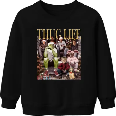 Produktbild von Thug Life Grinch Kevin Allein Zuhause - Weihnachten Christmas Xmas Uni Kinder Weihnachtspullover, Schwarz, 152