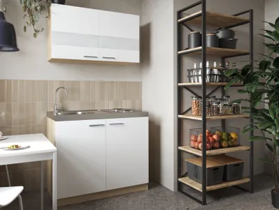 Produktbild von Küche Miniküche Singleküche Pantry Eiche Sägerau Weiß Merle 100 cm Respekta