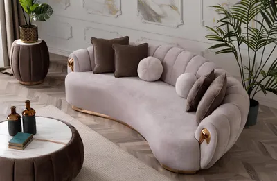 Produktbild von Luxus Sofa Big Couch Runde Couchen xxl Sofas Sitzmöbel Stoff 263cm Grau
