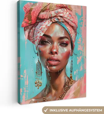 Produktbild von MuchoWow® - Leinwandbilder - Frau - Porträt - Blau - Rosa - Modern, Wandbild, Wanddeko Bilder Wohnzimmer, 30x40 cm