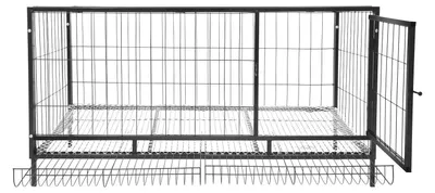 Obrázek produktu pro Klec pro slepice – kurník pro vnitřní i venkovní použití – kovová, 120 × 58 × 62 cm – s přihrádkou na vejce – odolná, odvětrávaná – snadná montáž – černá